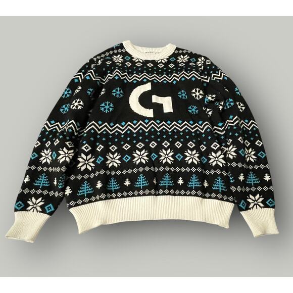 Logitech G Christmas Ugly Sweater G Logo White Black Blue Sz XL Rare LogitecG - Picture 1 of 5